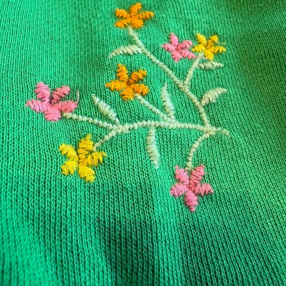 Green floral embroidered cotton sweater Sz M Prairie, boho, bohemian, cottage - Picture 4 of 8